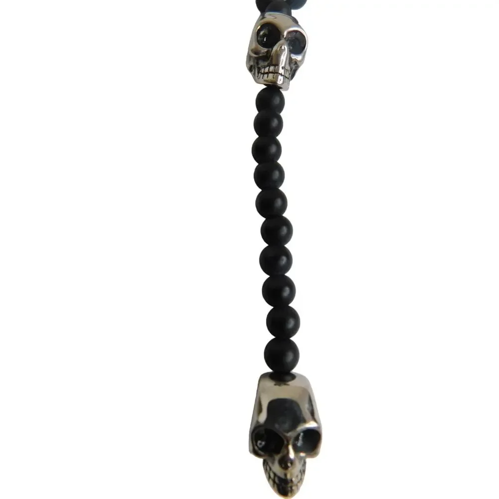 Jean Claude Black Agate Skull Bolo Tie Lariat Goth Western Necklace Emo Grunge